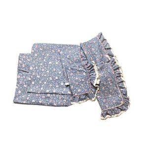 Vintage 70s Croscill Curtains Shams Set 6 Blue Gray Floral Lace Cottage Rare htf